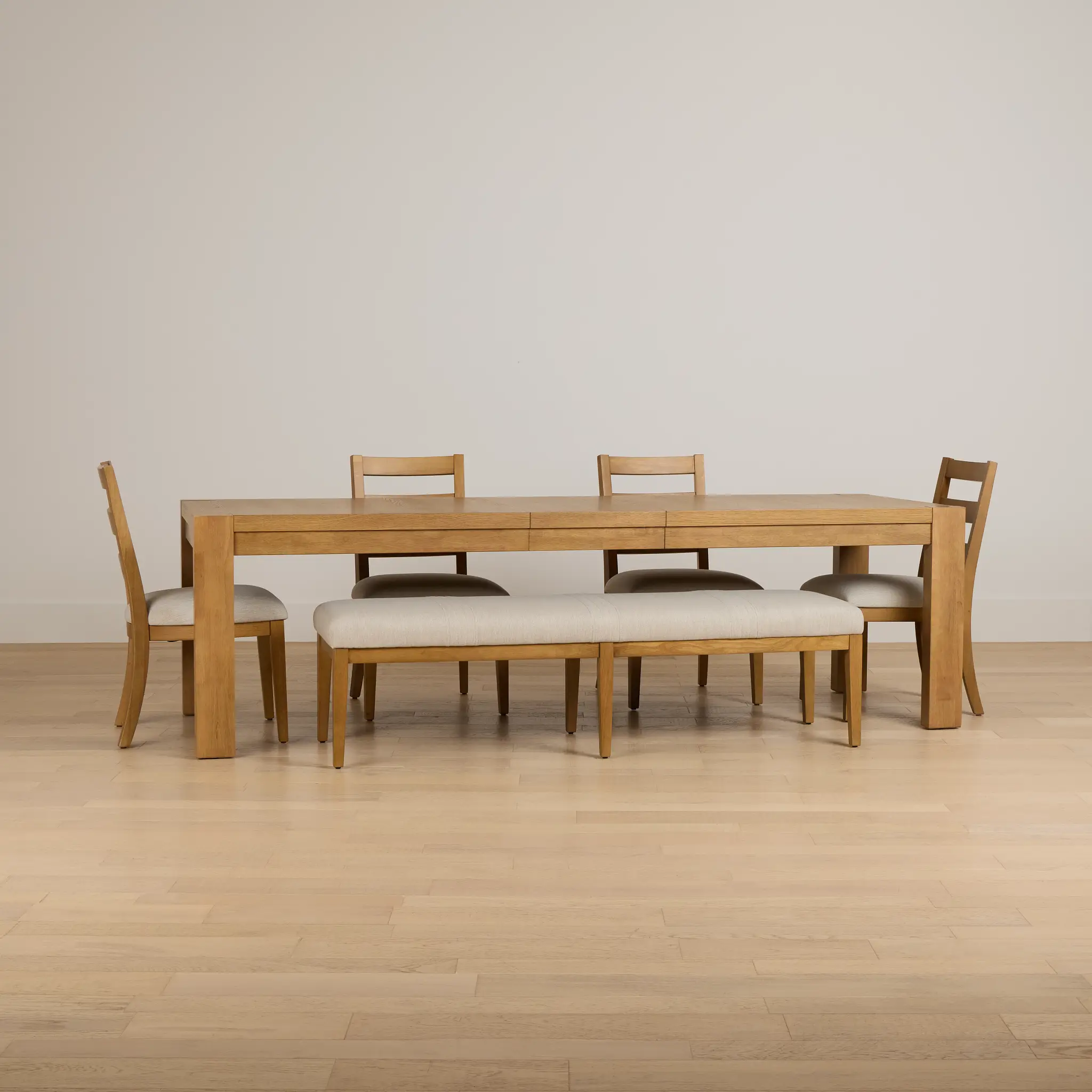 Tahoe Light Tone Rect Table With 4 Wood Side Chairs & Bench Tahoe Light Tone Rect Table With 4 Wood Side Chairs & Bench