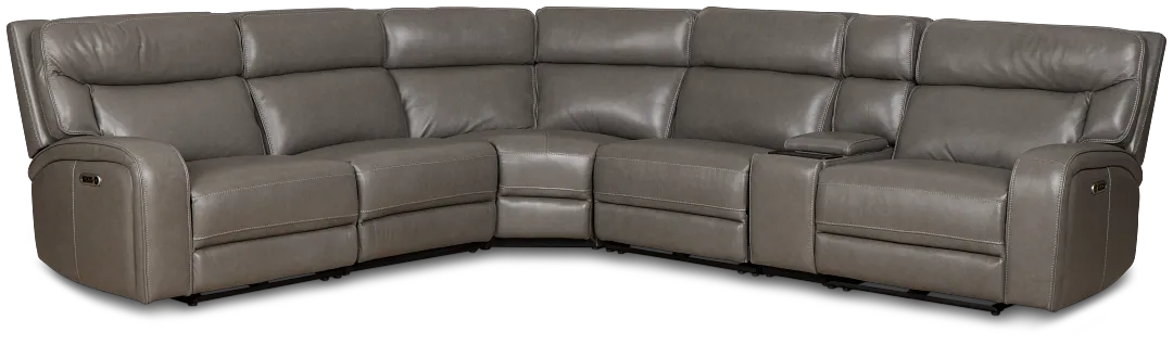 Jasper Gray Leather Medium Dual Power 2-arm Reclining Sectional