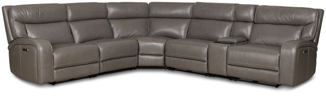 Jasper Gray Leather Medium Dual Power 2-arm Reclining Sectional