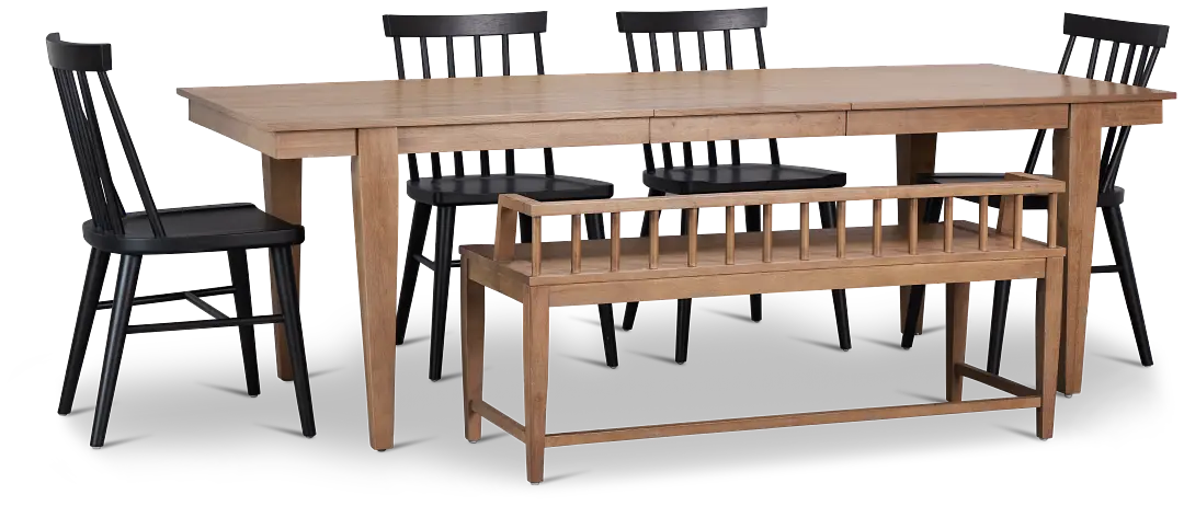Provo Mid Tone Rect Table With 4 Wood Side Chairs & Bench Provo Mid Tone Rect Table With 4 Wood Side Chairs & Bench