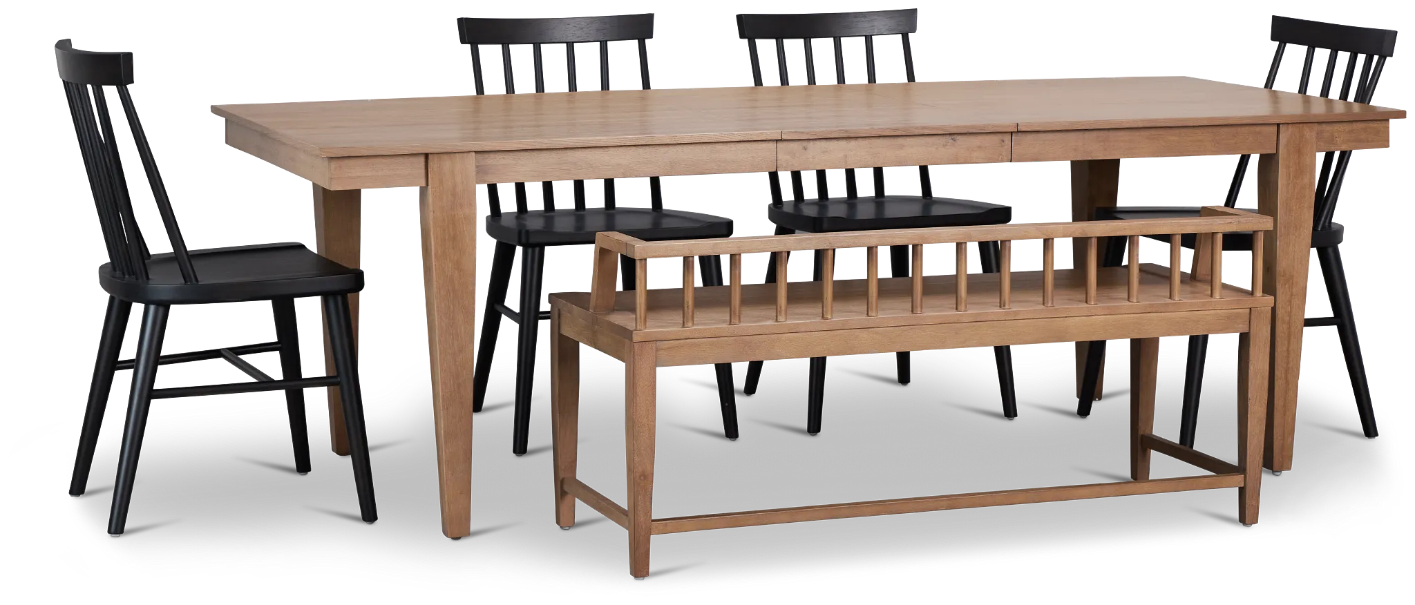 Provo Mid Tone Rect Table With 4 Wood Side Chairs & Bench