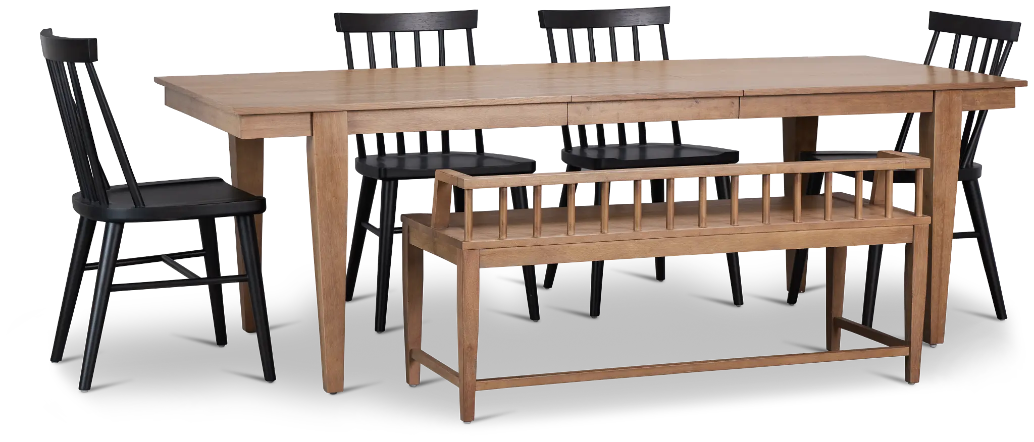 Provo Mid Tone Rect Table With 4 Wood Side Chairs & Bench Provo Mid Tone Rect Table With 4 Wood Side Chairs & Bench