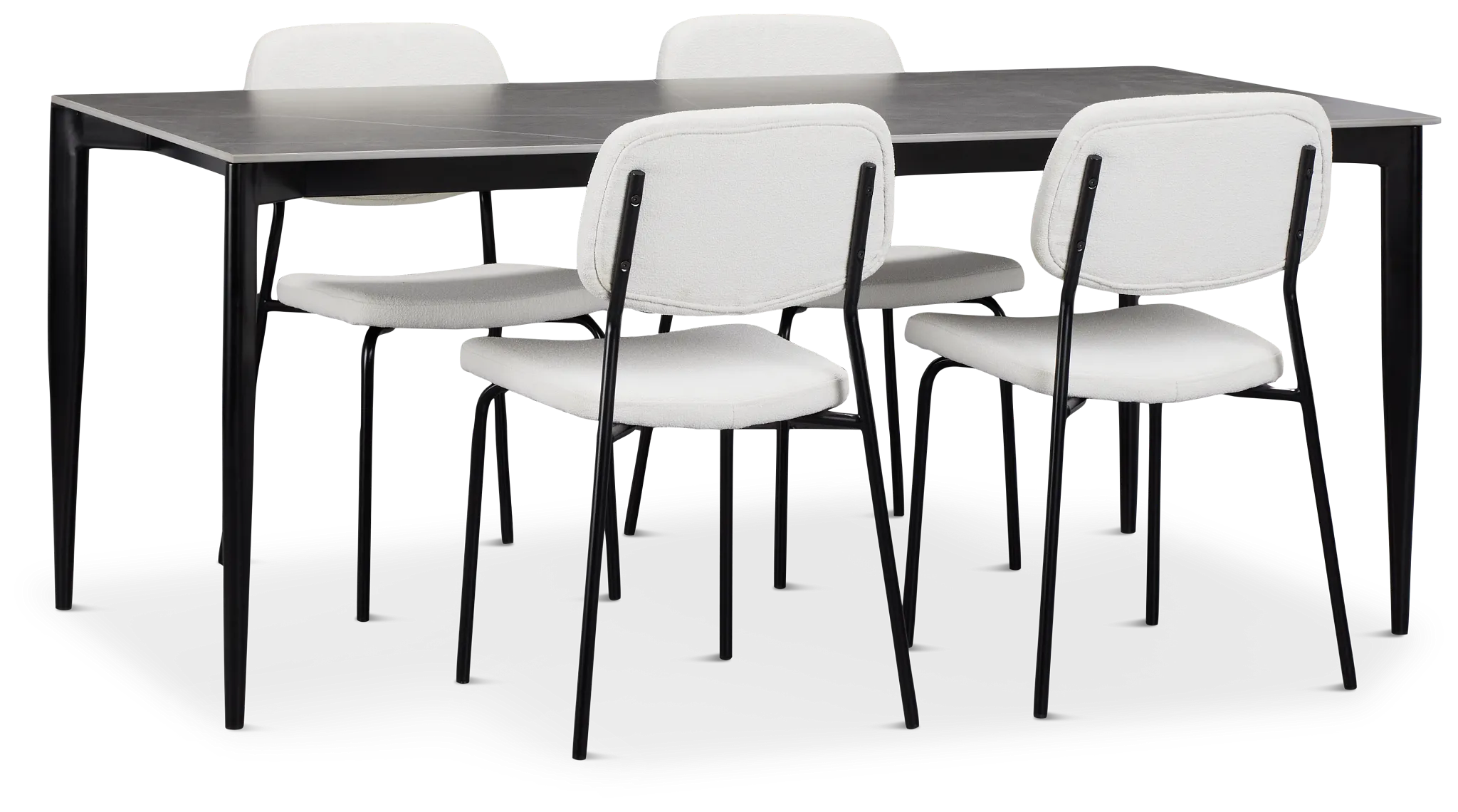 Andover Gray Rect Table & 4 White Upholstered Chairs