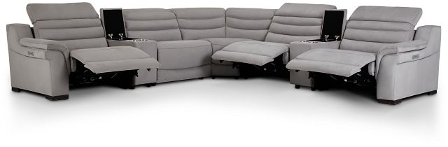 Sentinel Light Gray Micro Large Triple Power Reclining Two-arm Sectional