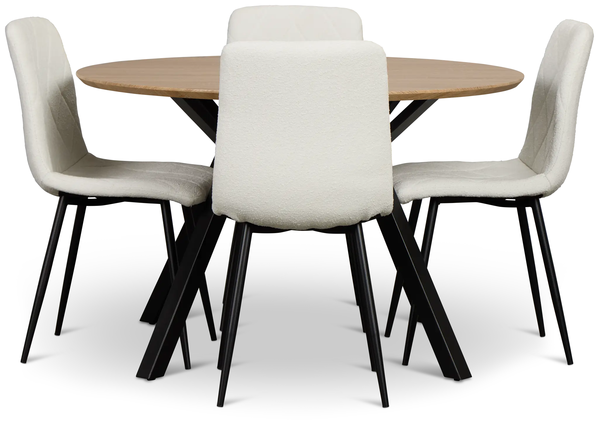 Lynden Light Tone Round Table & 4 White Upholstered Side Chairs Lynden Light Tone Round Table & 4 White Upholstered Side Chairs