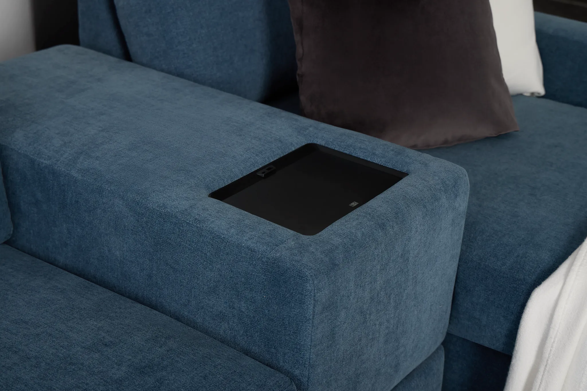 Citymod Blue Fabric Large Right Chaise Sectional With Media Console