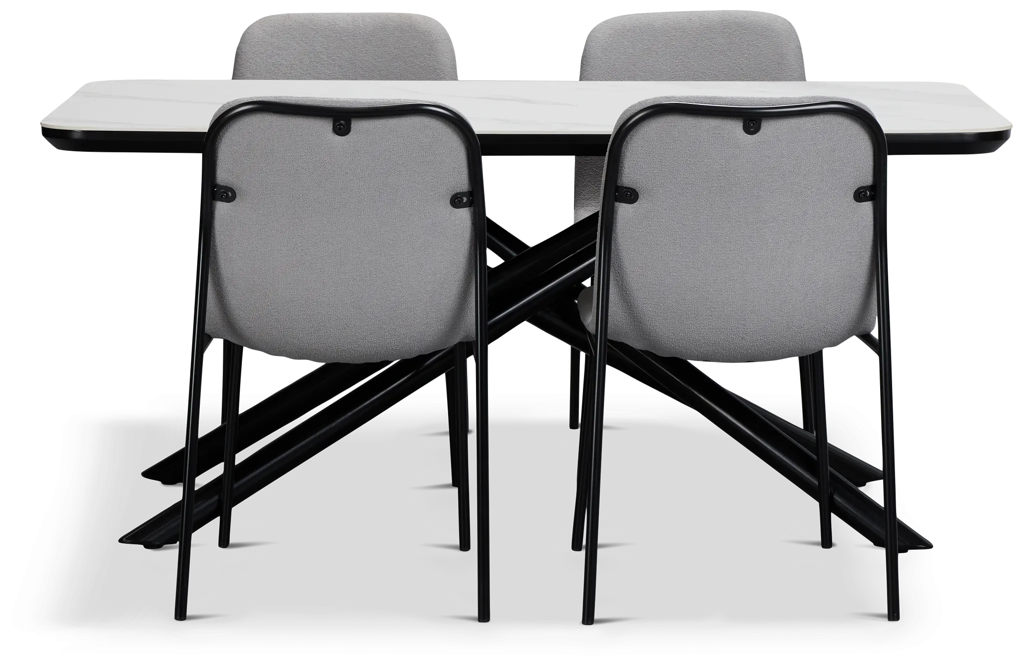 Palos White Rect Table & 4 Gray Upholstered Chairs