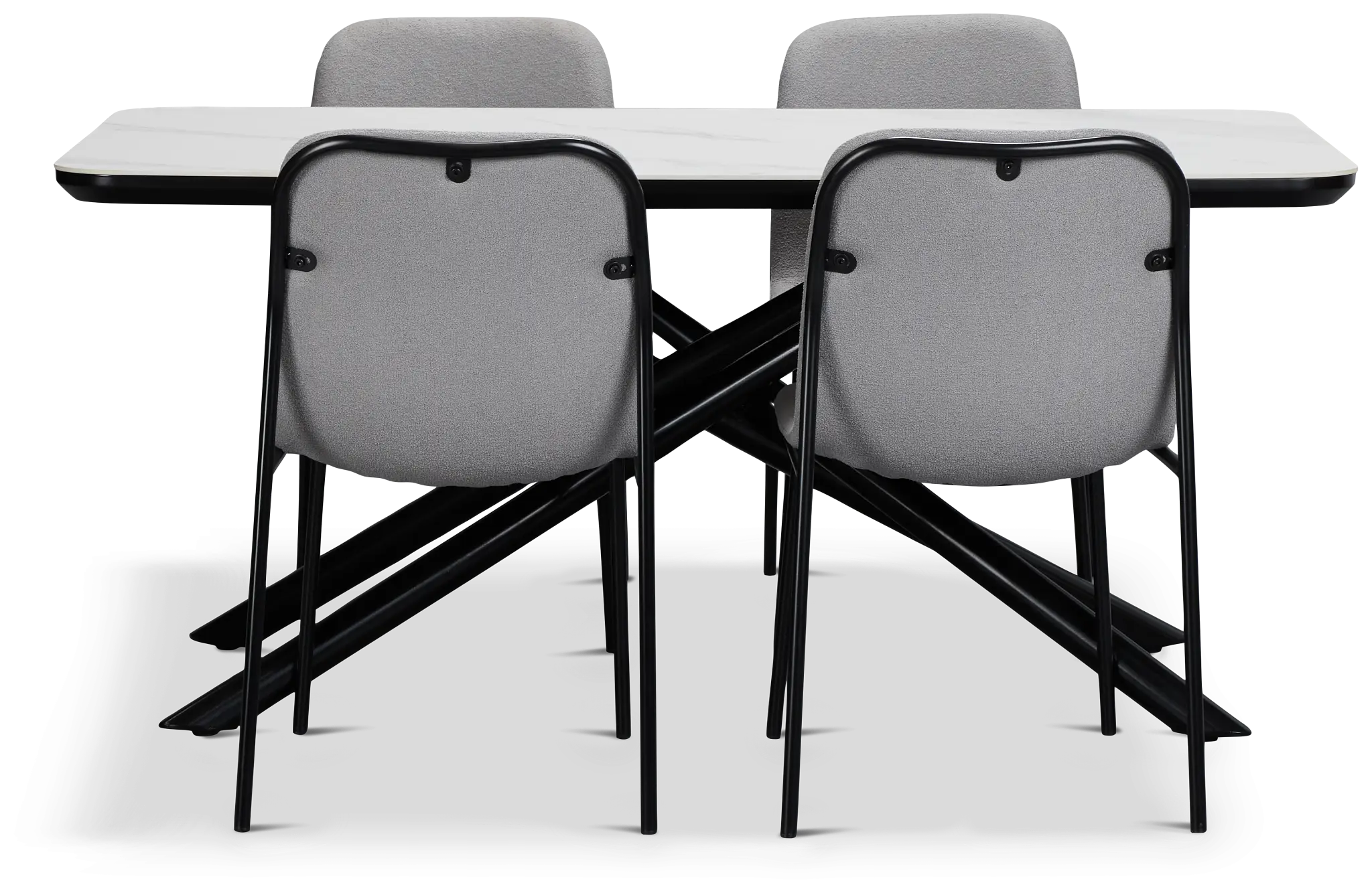 Palos White Rect Table & 4 Gray Upholstered Chairs Palos White Rect Table & 4 Gray Upholstered Chairs