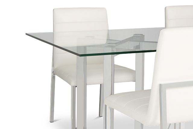 Amalfi White Glass Rectangular Table & 4 Metal Chairs
