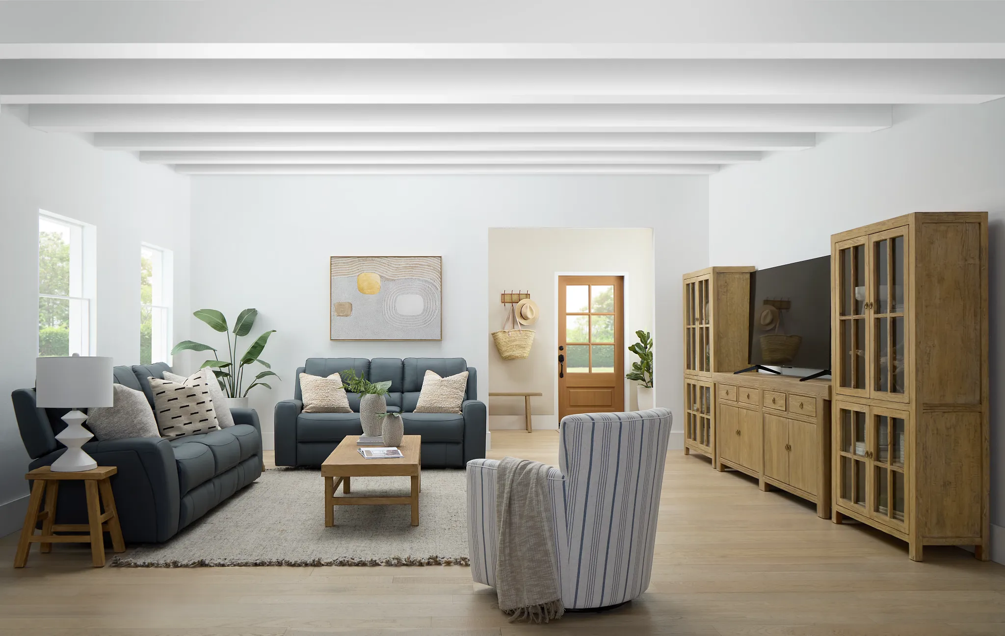 Summit Blue Lthr/vinyl Power Reclining Sofa W/ Power Headrest