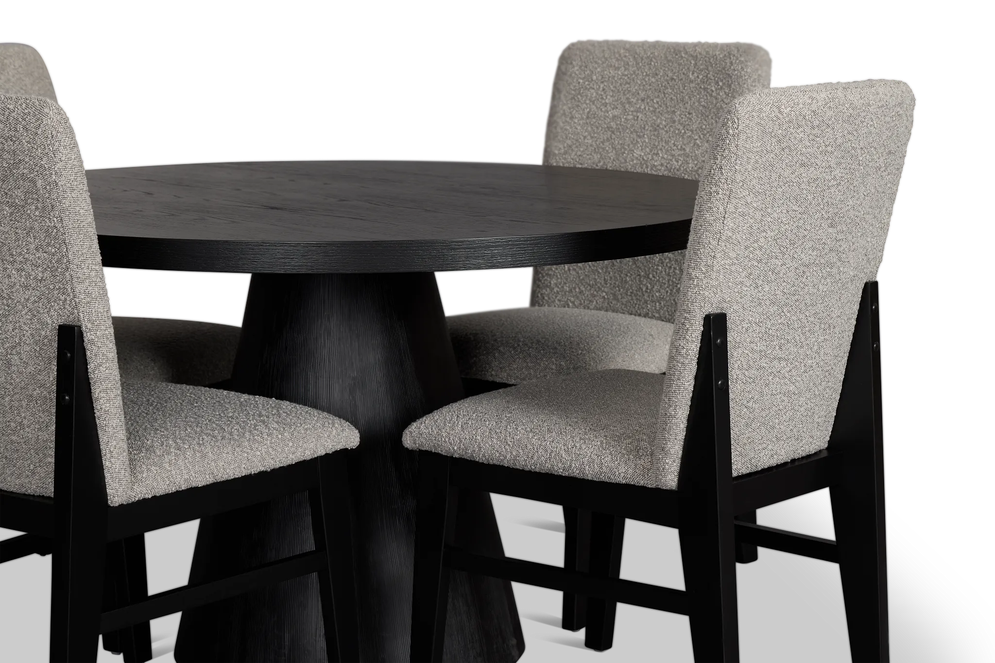 Modesto Black Round Table & 4 Upholstered Chairs