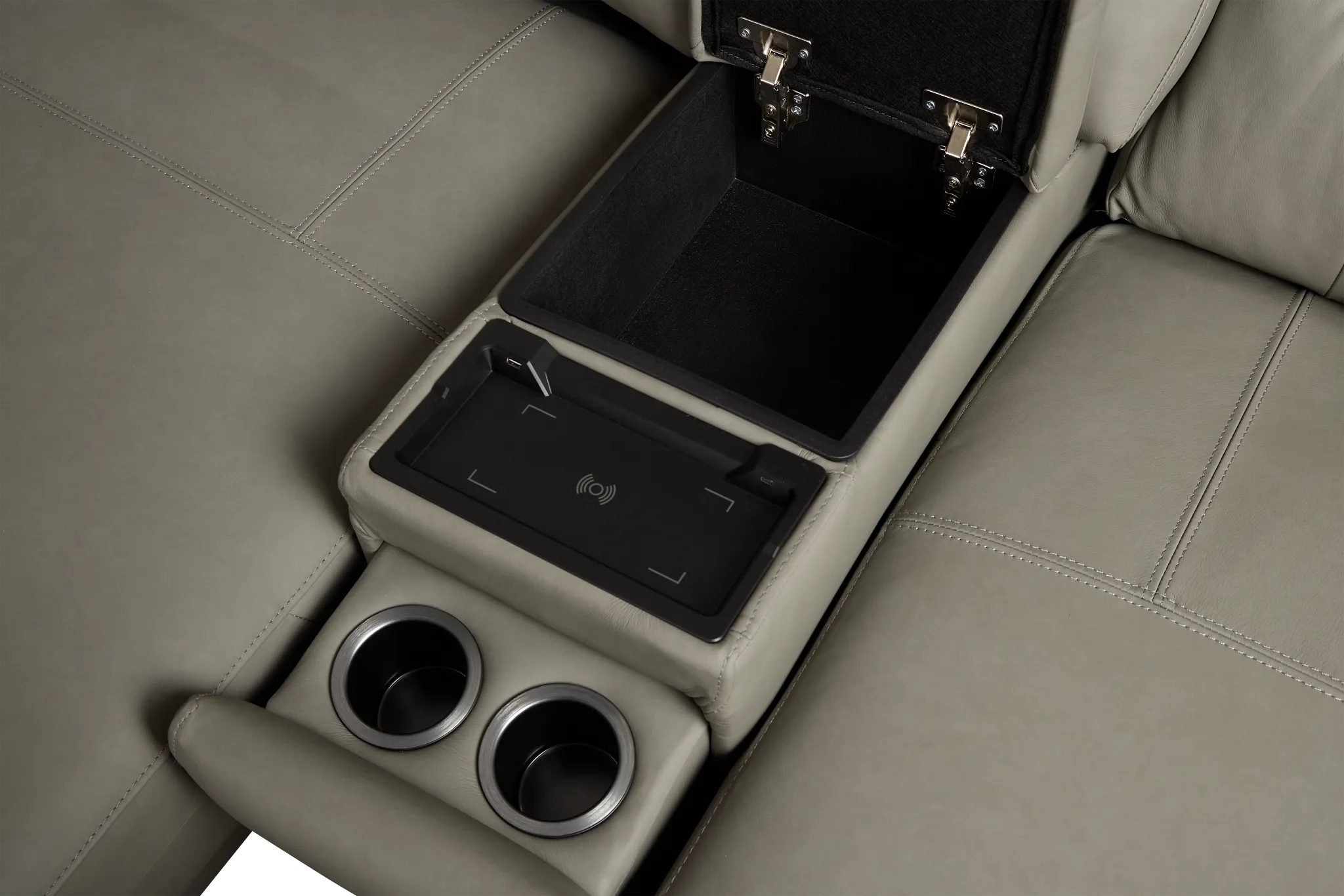 Rudy Gray Lthr/vinyl Large Tri Power 2 Arm Extension Chaise Sectional