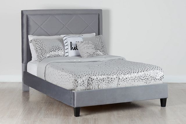 Collin Dark Gray Velvet Platform Bed