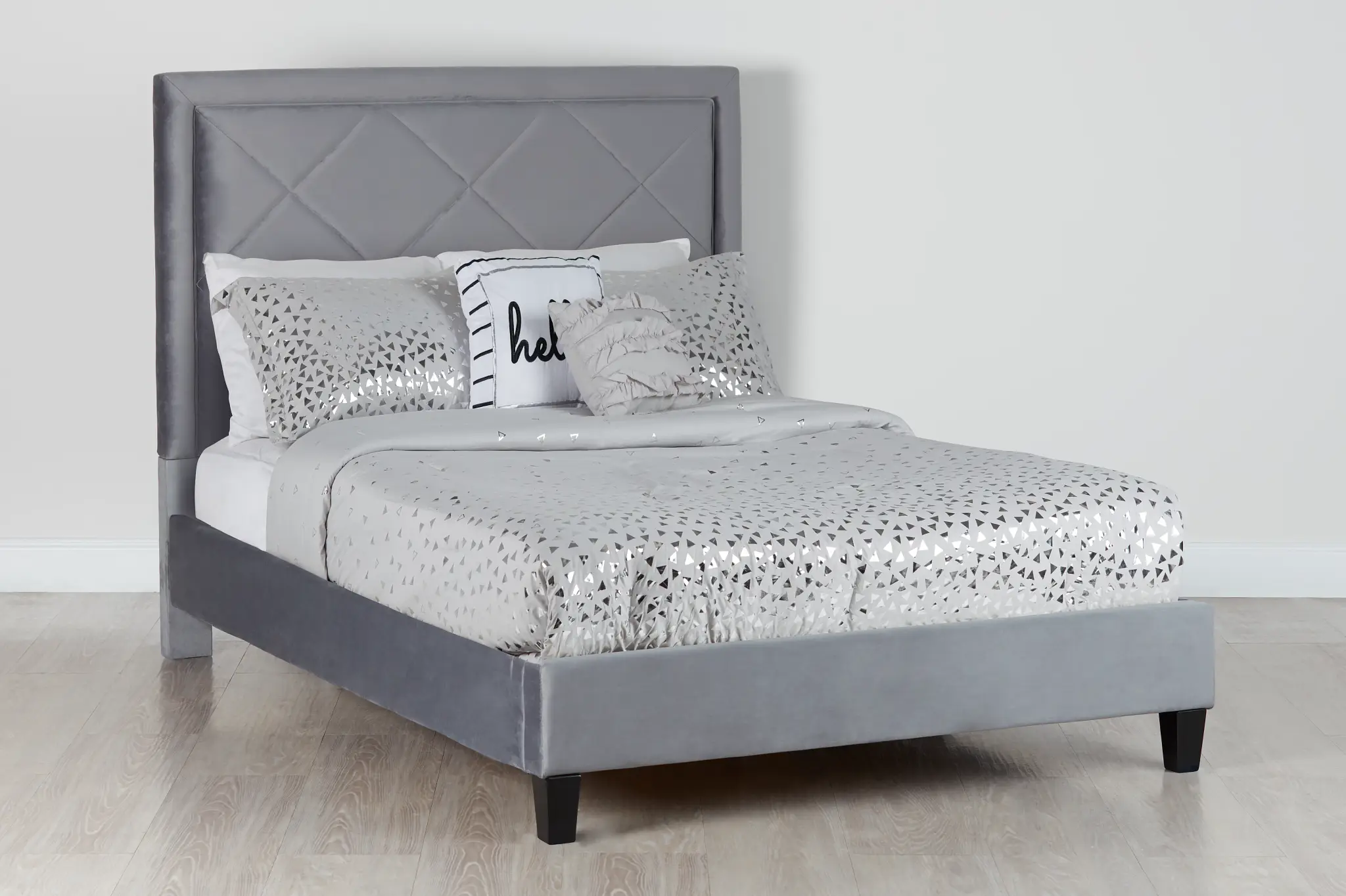 Collin Dark Gray Velvet Platform Bed Collin Dark Gray Velvet Platform Bed