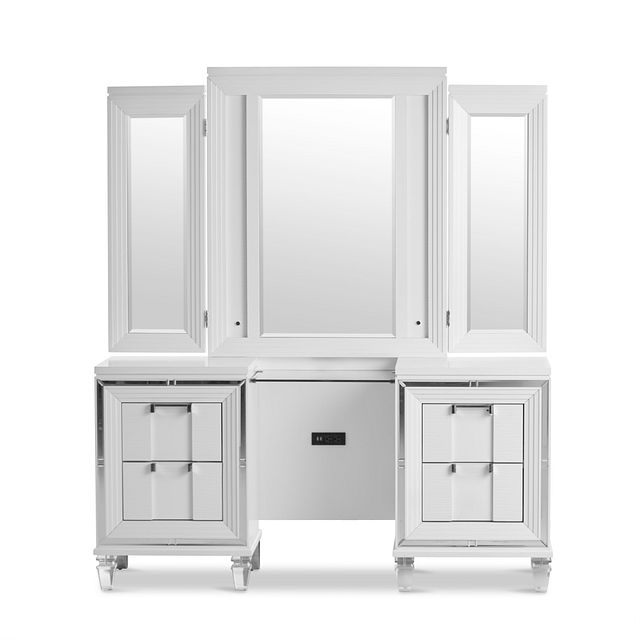 Vegas White Vanity & Mirror With Stool