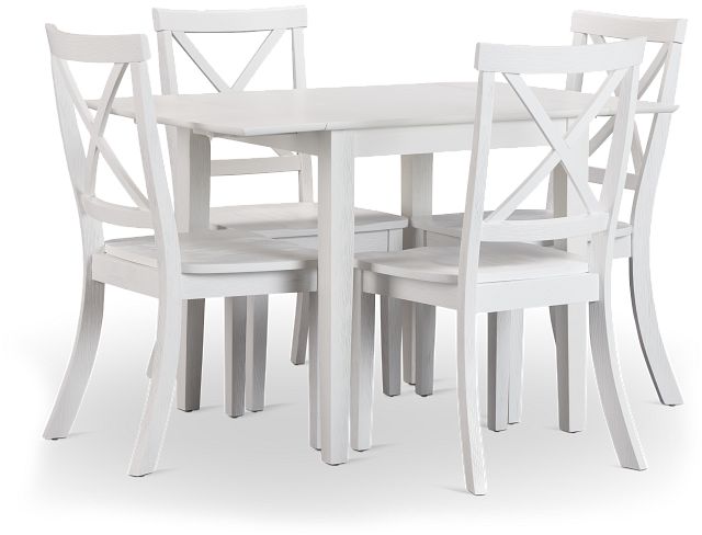 Woodstock White Drop Leaf Rectangular Table & 4 Wood Chairs (1)