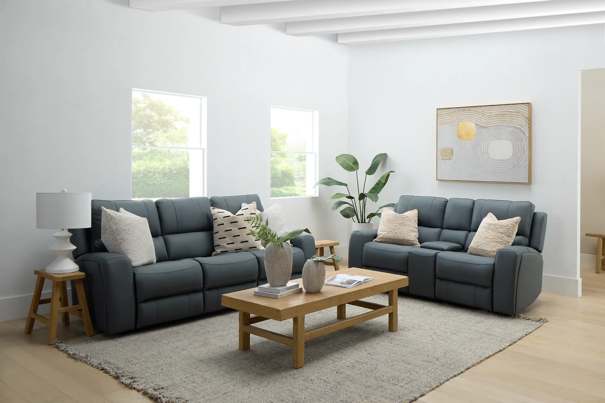 Summit Blue Lthr/vinyl Power Reclining Sofa W/ Power Headrest