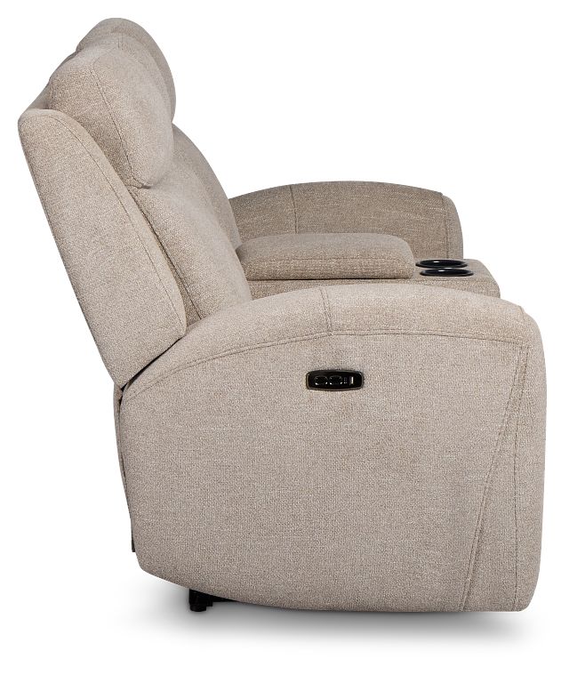 Walker Beige Fabric Power Reclining Console Loveseat W/ Power Headrest
