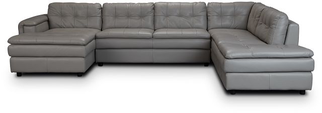 Rowan Gray Leather U-shaped Sectional W/ Right Bumper