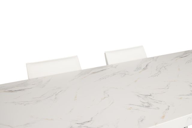 Viscaya White Rect Table & 4 White Upholstered Chairs