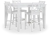 Edgartown White Square High Table & 4 White Wood Barstools