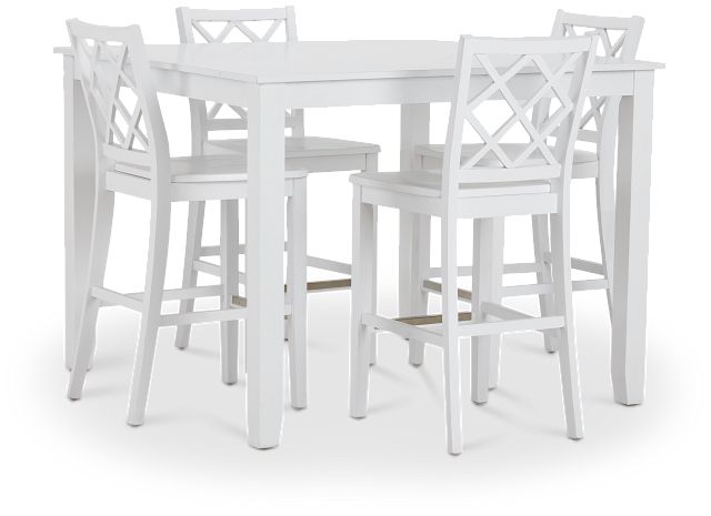 Edgartown White Square High Table & 4 White Wood Barstools