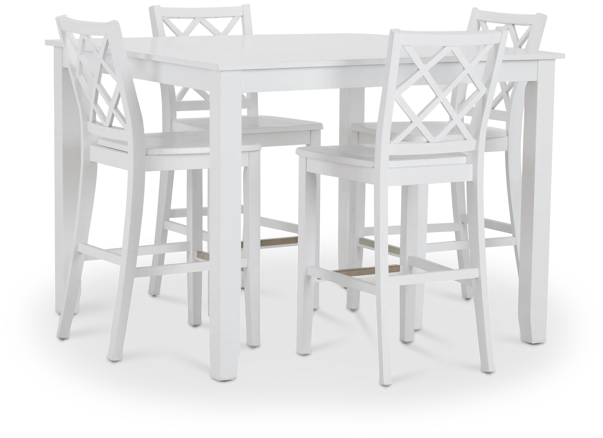 Edgartown White Square High Table & 4 White Wood Barstools