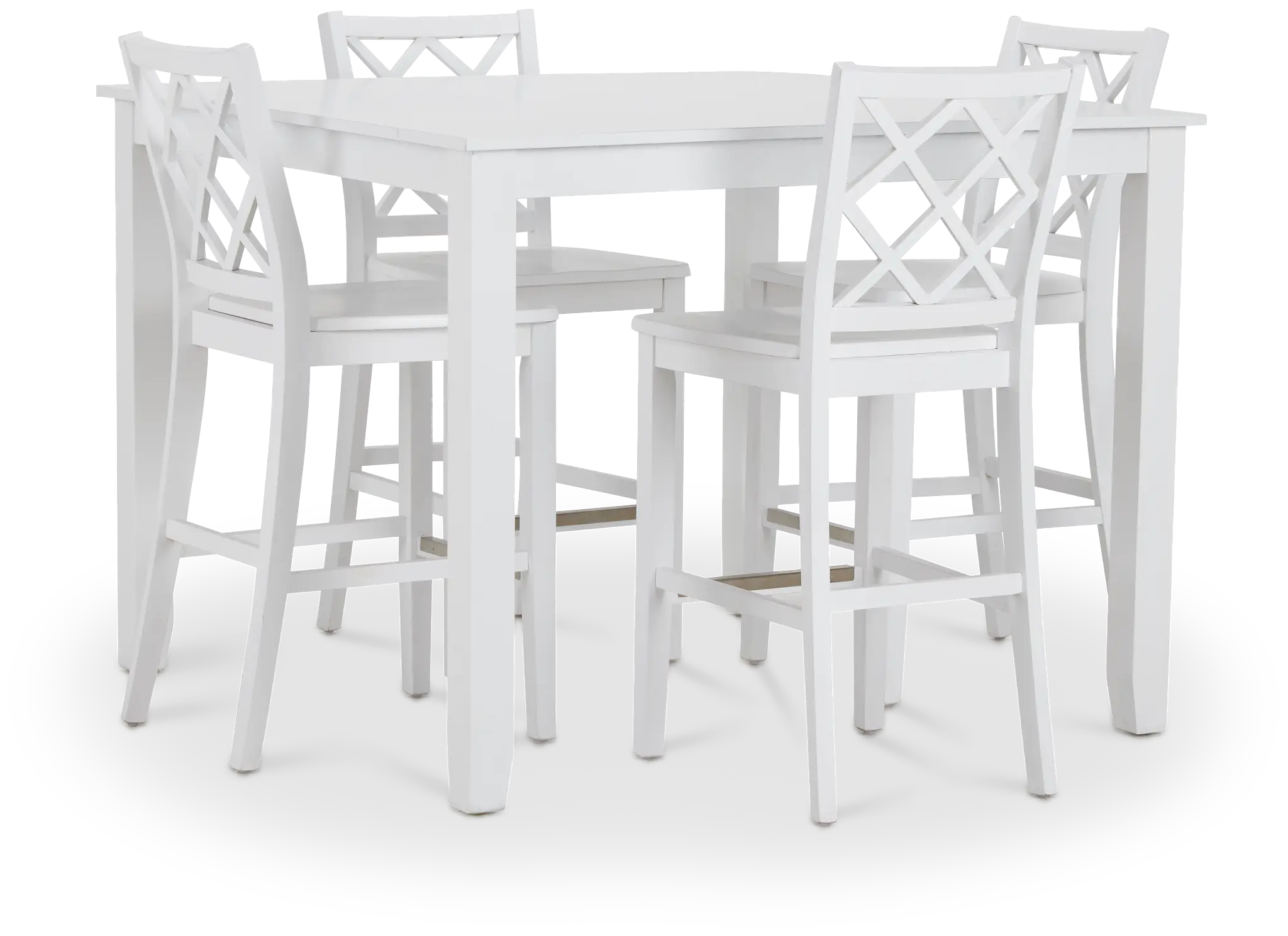 Edgartown White Square High Table & 4 White Wood Barstools Edgartown White Square High Table & 4 White Wood Barstools