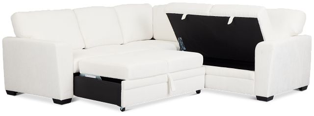 Everly White Fabric Small 2-arm Left Sleeper Storage Sectional