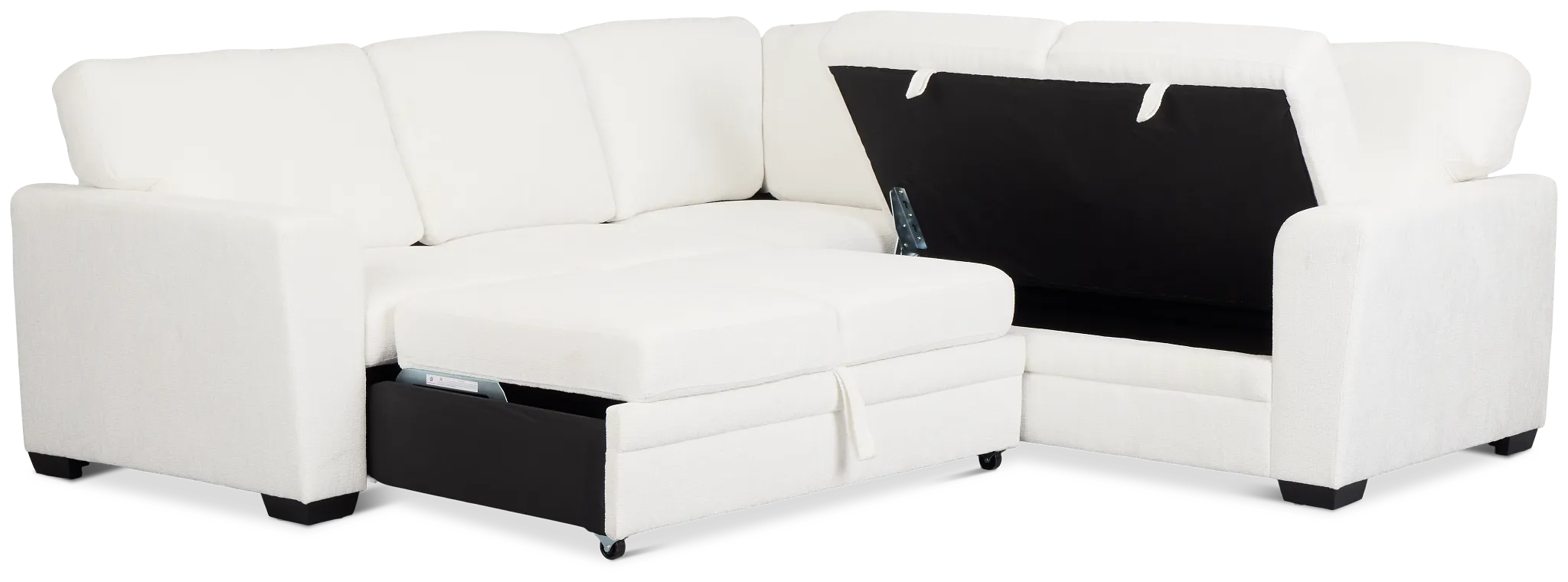 Everly White Fabric Small 2-arm Left Sleeper Storage Sectional