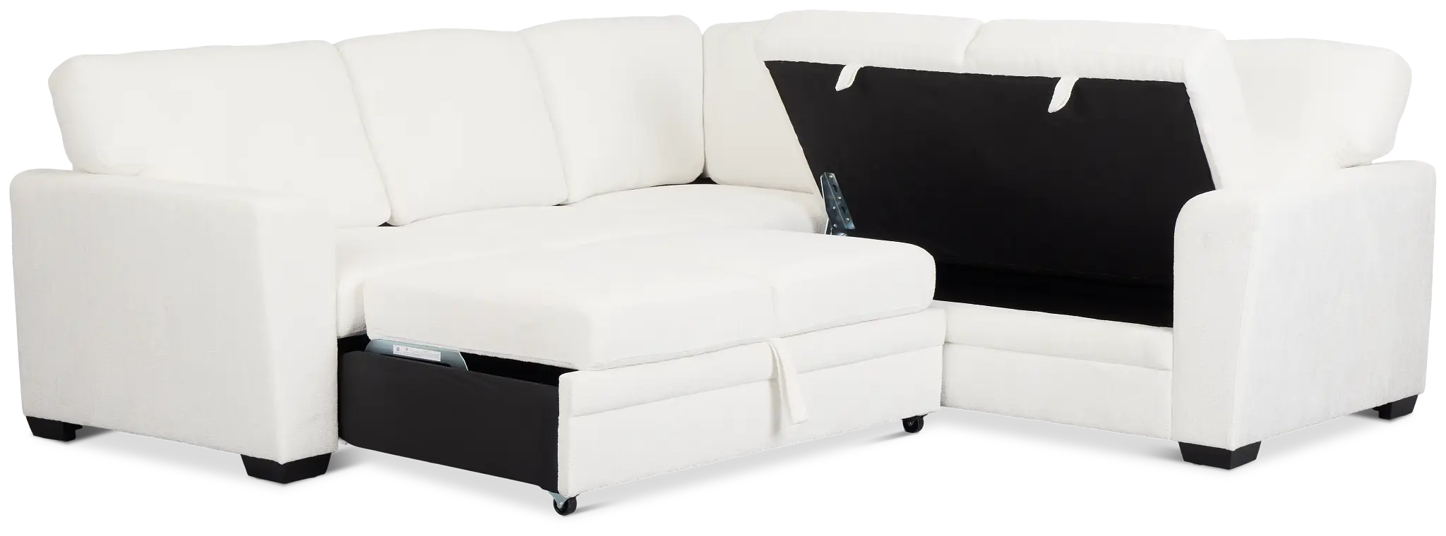 Everly White Fabric Small 2-arm Left Sleeper Storage Sectional Everly White Fabric Small 2-arm Left Sleeper Storage Sectional