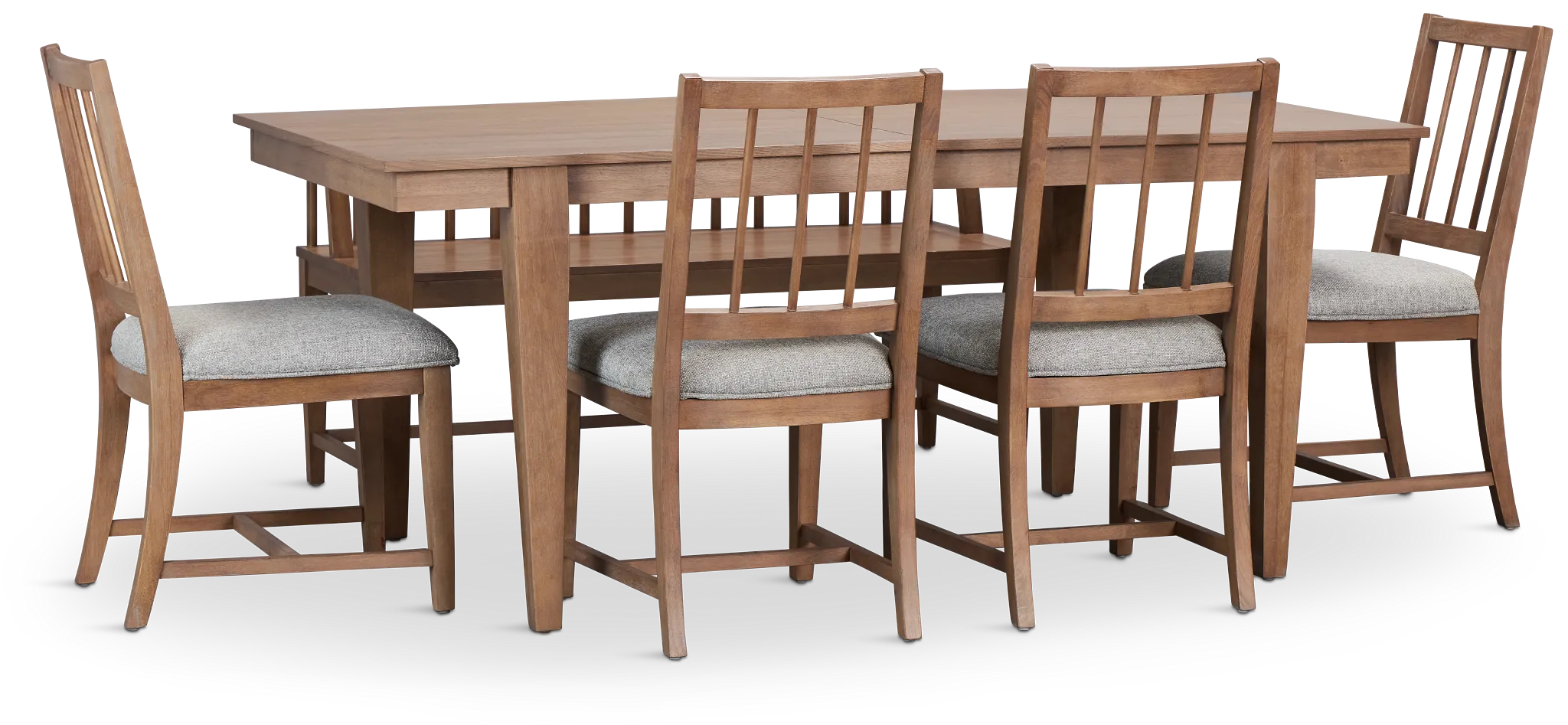 Provo Mid Tone Rect Table, 4 Gray Chairs & Bench