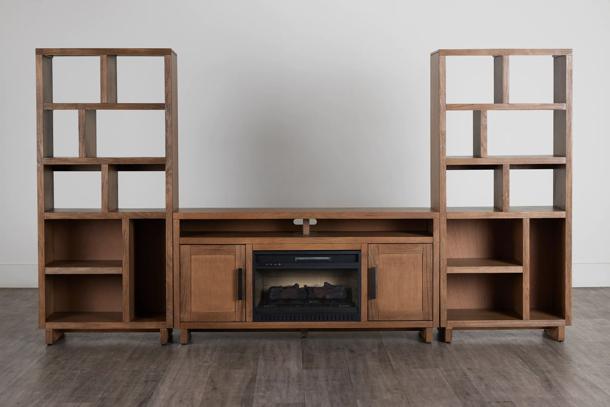 Richmond Light Tone 64" Open Pier Entertainment Wall With Fireplace