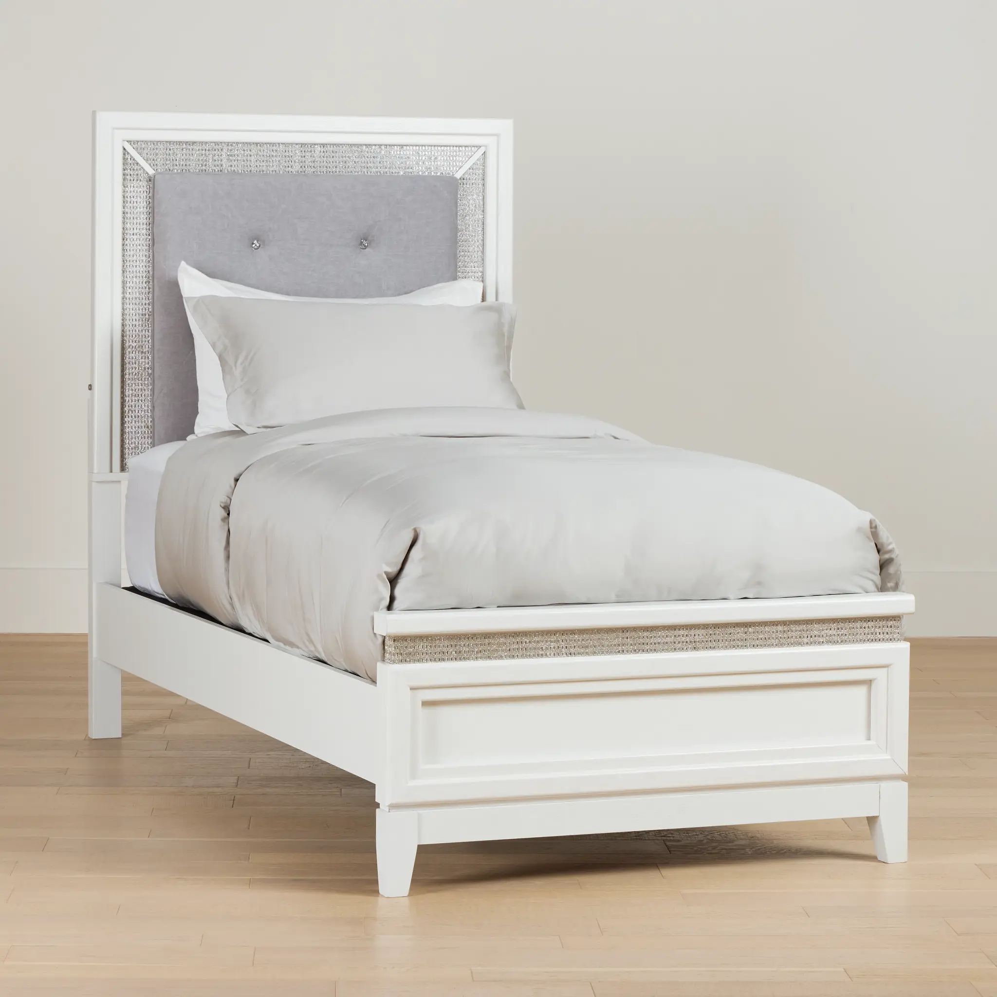 Alessandria White Uph Panel Bed With Lights Alessandria White Uph Panel Bed With Lights