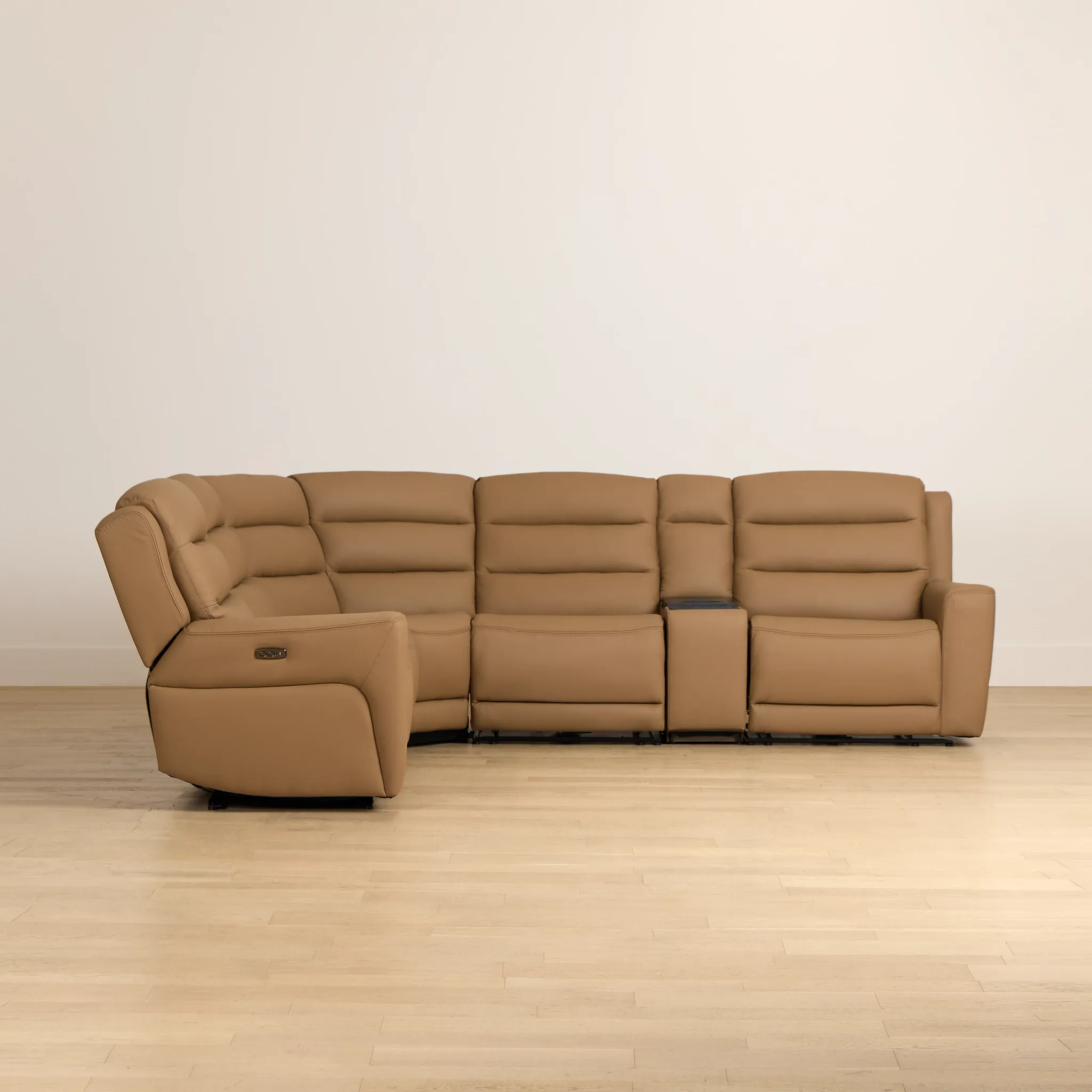 Wilder Brown Leather Medium Tri Power Sectional W/refrigerated Console
