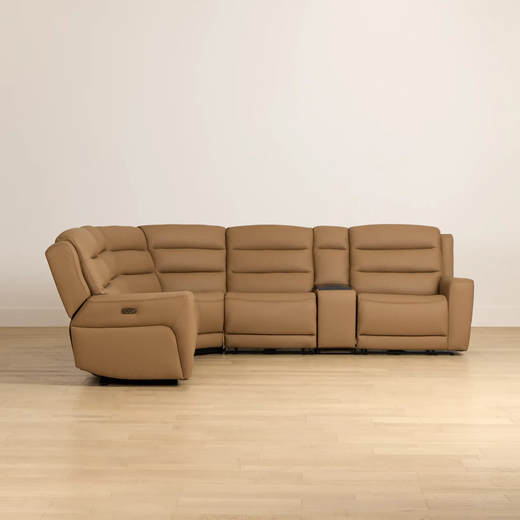Wilder Brown Leather Medium Tri Power Sectional W/refrigerated Console Wilder Brown Leather Medium Tri Power Sectional W/refrigerated Console