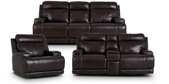 Valor Dark Brown Leather Power Reclining Living Room