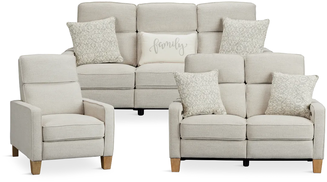 Bayside Light Beige Fabric Power Reclining Living Room