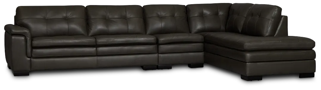 Braden Dark Gray Leather Medium Right Bumper Sectional