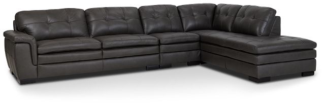 Braden Dark Gray Leather Medium Right Bumper Sectional