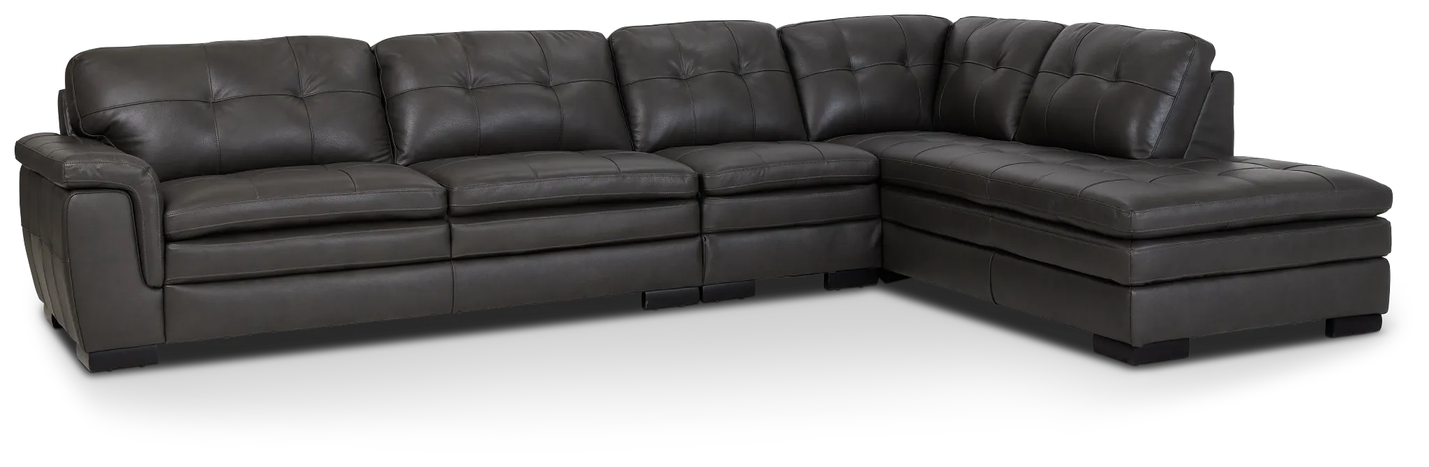 Braden Dark Gray Leather Medium Right Bumper Sectional