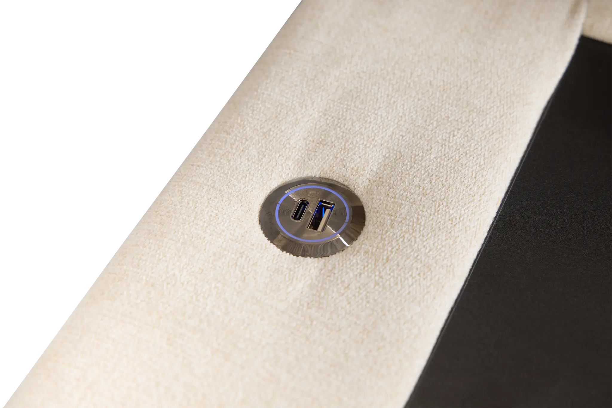 Addie Beige Fabric Medium Right Chaise Sleeper Sectional With Console Addie Beige Fabric Medium Right Chaise Sleeper Sectional With Console