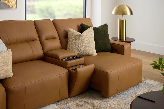 Rudy Brown Lthr/vinyl Medium Tri Power 2 Arm Extension Chaise Sectional