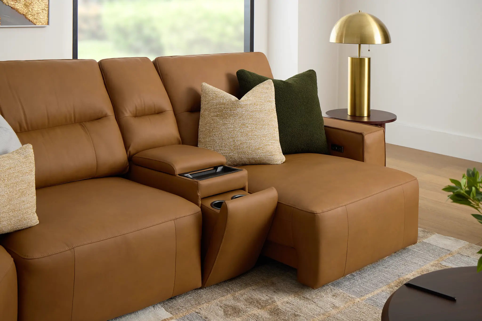 Rudy Brown Lthr/vinyl Medium Tri Power 2 Arm Extension Chaise Sectional Rudy Brown Lthr/vinyl Medium Tri Power 2 Arm Extension Chaise Sectional