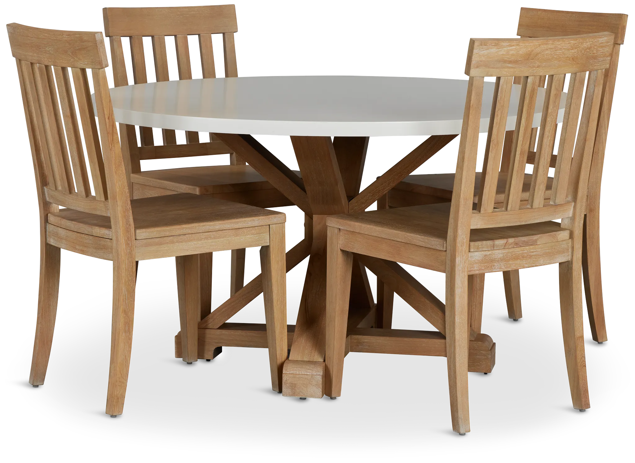 Nantucket White Two-tone Round Table & 4 Light Tone Chairs