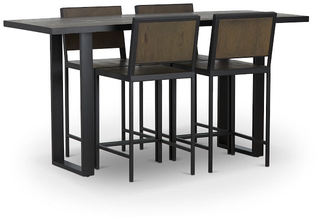 Hudson Dark Tone Wood High Table & 4 Barstools