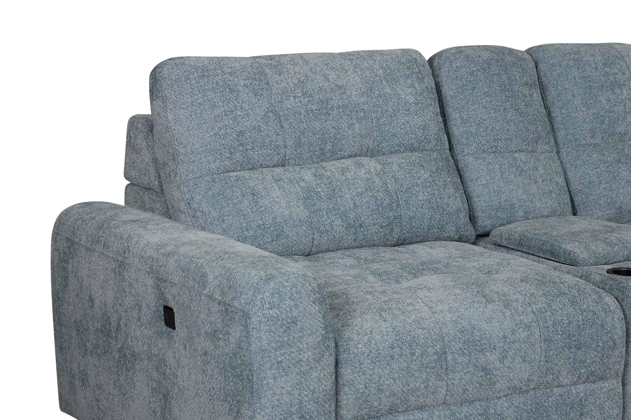 Hendrix Light Blue Fabric Large Dual Power Right Extension Chaise Sectional Hendrix Light Blue Fabric Large Dual Power Right Extension Chaise Sectional