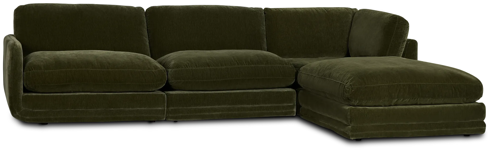 Jules Green Velvet 4-piece Right Facing Bumper Sectional