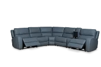 Summit Blue Lthr/vinyl Medium Dual Power 2-arm Reclining Sectional