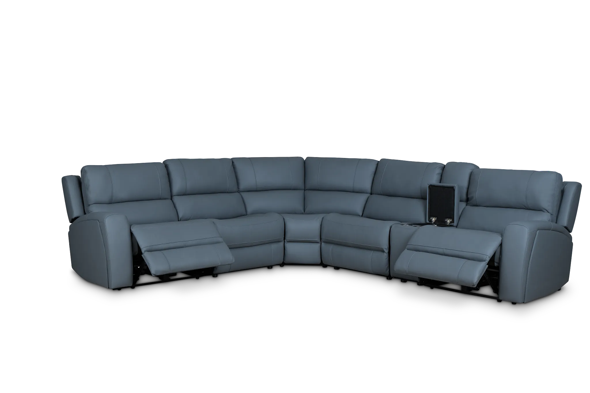 Summit Blue Lthr/vinyl Medium Dual Power 2-arm Reclining Sectional